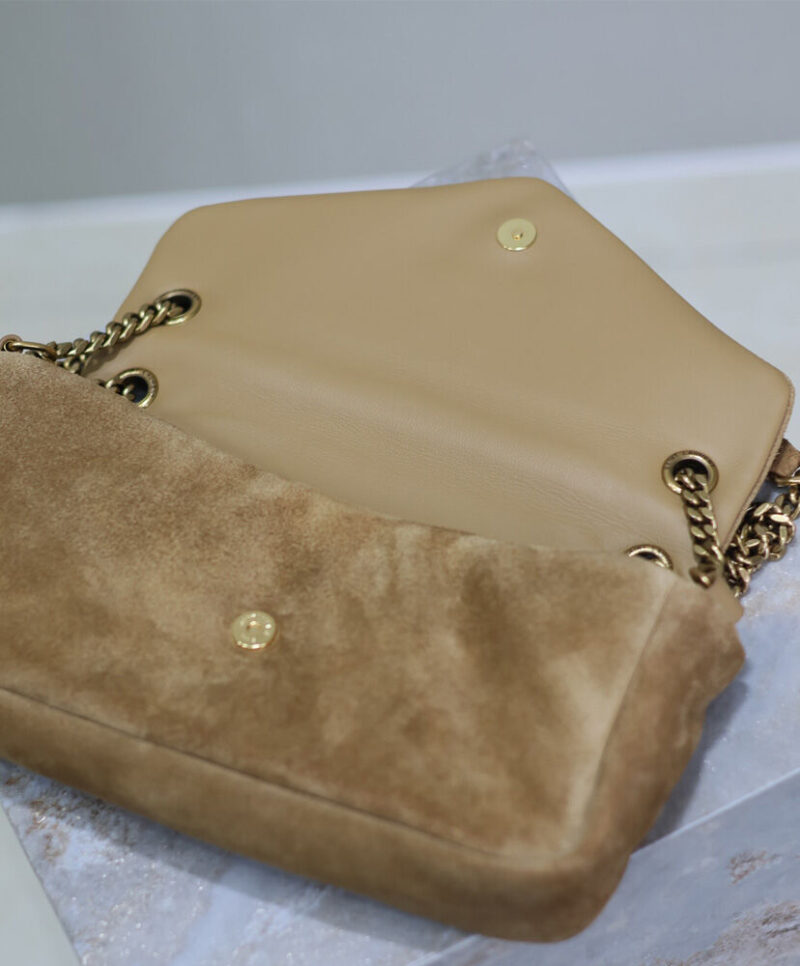 Saint Laurent Calypso Small Suede Shoulder Bag Fawn